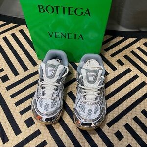 Bottega Veneta White and Silver Sneakers